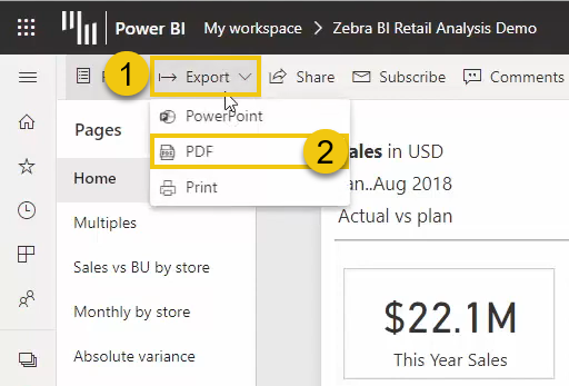 export reports as powerpoint presentations or pdf documents